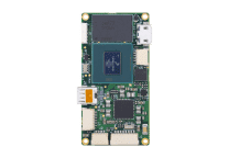 A small electronic circuit board with various integrated chips and components, including a micro USB port and connectors on a green PCB.