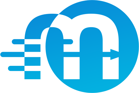 Logo of a blue "m" stylized within a circle, accompanied by three horizontal lines, suggesting low latency or speed, on a teal background.