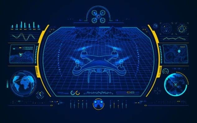 On the screen are drones with special camera capabilities