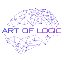 Logo of "Art of Logic" featuring a geometric, connected node design resembling a brain in shades of purple, symbolizing low latency.