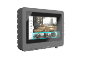 A sleek black Diamond Ultra monitor showcases a stunning cityscape image with thumbnails at the bottom. The LED TV features channel buttons CH1 to CH4 and an HDMI input indicator, enhancing both its functionality and visual appeal.